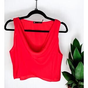 Krisa Draped Cowl Neck Sleeveless Cropped Blouse Top Lipstick Red Women's XS NWT